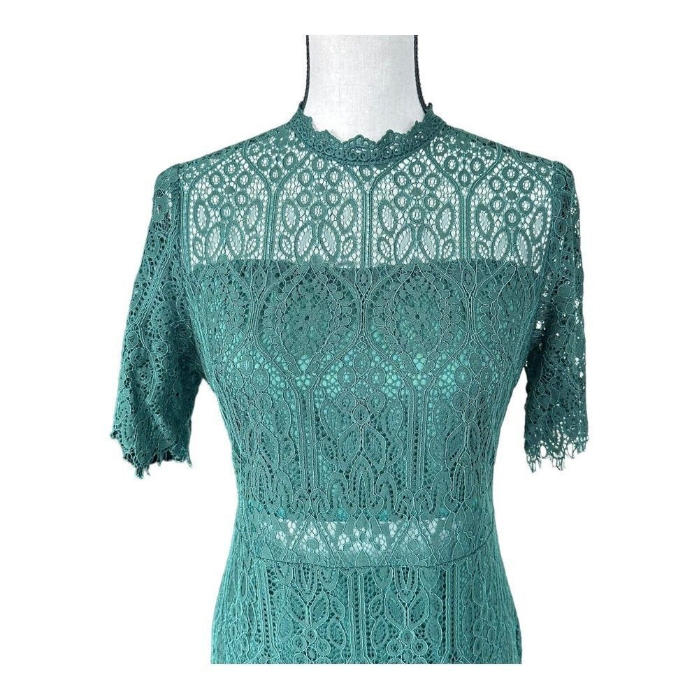 Zalalus Green Sheer Lace High Neck Elegant Bodycon Midi Dress Womens 10 - Picture 6 of 14